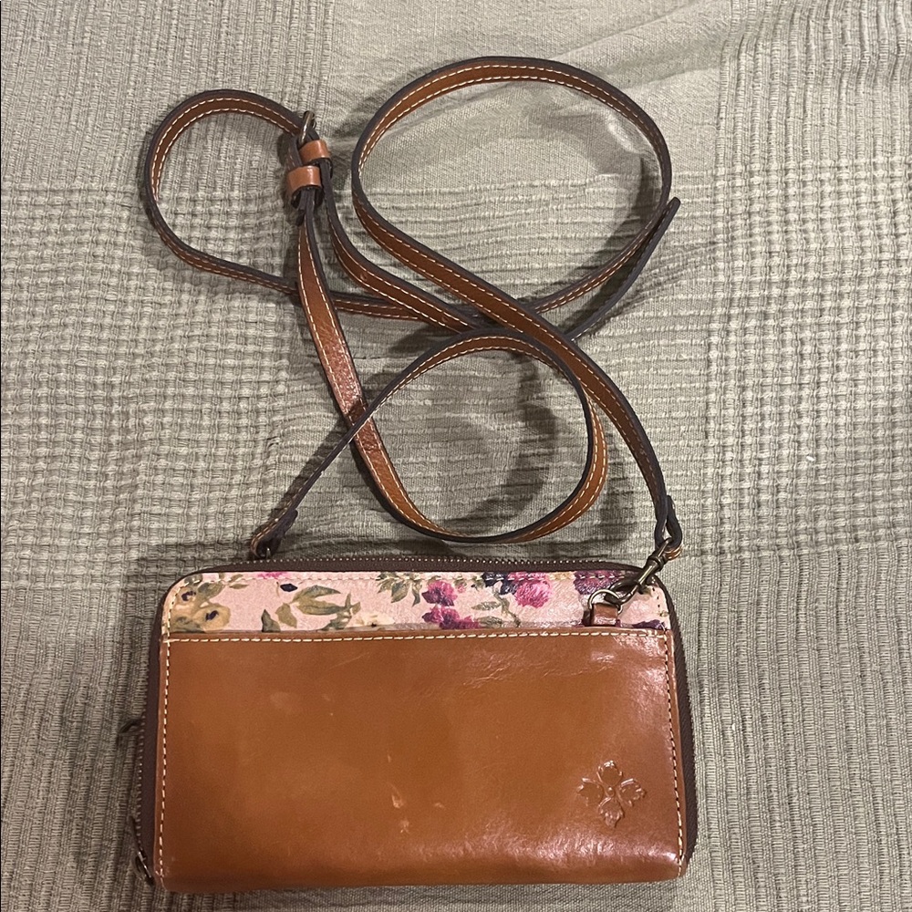 Patricia Nash Floral Tan Leather Crossbody Bag